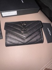 YSL Saint Laurent Cassandra Black Wallet Leather Authentic
