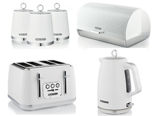 Swan Elegance White Kettle Toaster Breadbin & Canisters Matching Kitchen Set