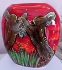 Anita Harris 'Boxing Hares' Purse Vase - signed in gold