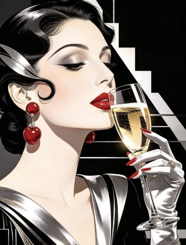 Art deco lady - deco, sipping