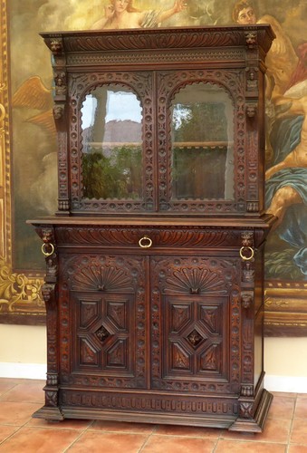 Bookcase country oak carved - bookcase,