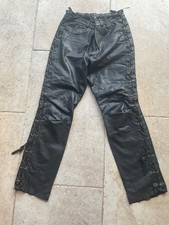 Vintage Black Soft Leather Lace Up Trousers Motorcycle Side Laced Jeans 38”