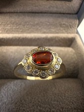 18ct Yellow Gold Fire Opal and Diamond Ring (Size N 1/2) 2.3 grams