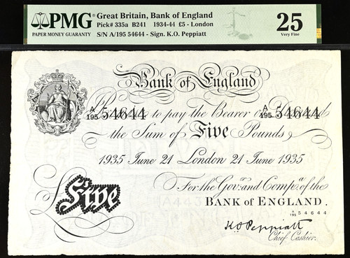 White five pound bank - £5,