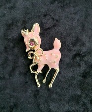 Deer Brooch Pink Cute Bambi Style Vintage Inspired Jewellery Gift Broach 
