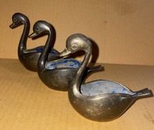 3x Original Vintage 20th Century Small Brass Swan Planters 8x8cm Approx