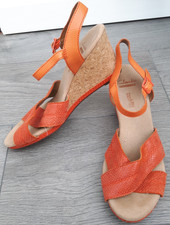 Clarks Ladies Size UK 6D Helio Latitude Orange Wedge Heel Ankle Strap Sandals