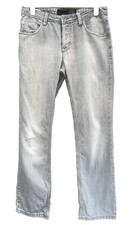 Criminal Men's Grey Denim Straight Button Fly Distressed Ripped Jeans Size 32R