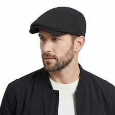 Mens Black Newsboy Flat Cap