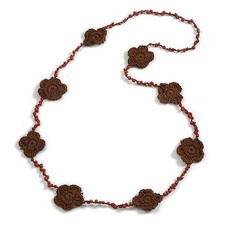 Handmade Floral Crochet Glass Bead Long Necklace in Brown Colours/ Lightweight