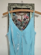 Vintage Y2K 2000 Velvet Slip Dress Silk Blend Aqua Blue  Medium 