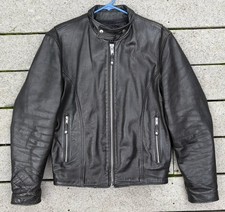 Vintage 90s WILSONS Black Cafe Racer LEATHER Motorcycle Jacket Men Small w/Liner
