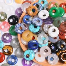 18mm Natural Gemstone Gogo Hole Donut Pendants Crystal Quartz DIY Jewelry Making