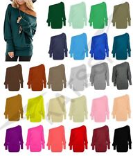 New Ladies Off Shoulder Slash Neck Long Sleeve Tunic Oversize Baggy Top