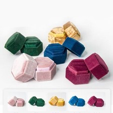 Hexagon Velvet Double Ring Box With Detachable Lid Wedding Ring Display Box UK