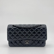 Chanel Classic Medium Double Flap Bag So Black Shiny Patent Crumpled Calfskin