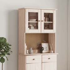 Dresser Top Solid Pine & Glass Natural 77x30x92 cm Rustic Display Kitchen Shelf