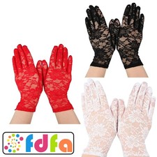 Wicked Ladies Lace Gloves Short 1980's Victorian Posh Adults Ladies Fancy Dress