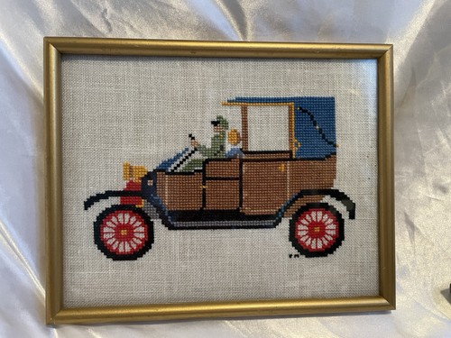 Framed completed cross stitch - cross,