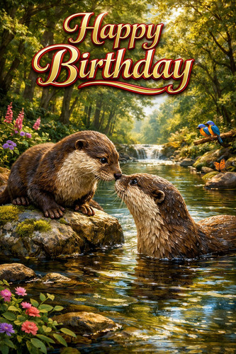 Otter birthday card cute - birthday,