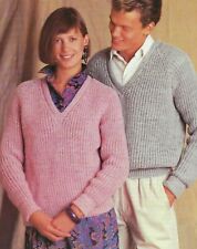 Ladies Men's Easy Knit Fisherman's Rib Sweater Knitting Pattern DK 32-46"1336