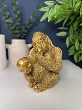 Thinking Gold Gorilla Ornament Art Sculpture | Home Decor Table Decor