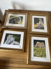 4 x Stephen Gayford Framed Print Picture, Limited Edition Lion, Meerkat, Tiger