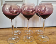 IKEA 6 x  Gracil Long Stem Wine Glasses Etched Purple Aubergine 23cm Tall