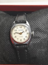 Vintage Sekonda Womens Watch 17 Jewel Wind Up Working Black Leather Strap