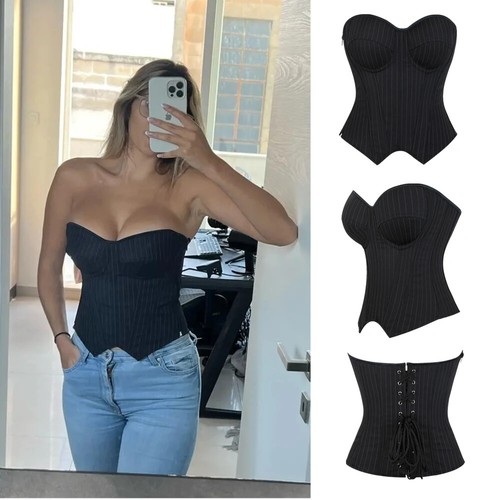 Black striped corset - black,