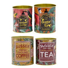 4-Piece Retro Vintage Coffee & Tea Cans | Set of 4 Replica Tea Coffee Tin Cans