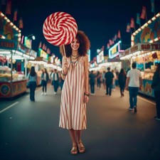 WOMEN'S/LADIES 70S VINTAGE CLOTHES, RED/WHITE CANDY STRIPED MIDI SUN/SMOCK DRESS