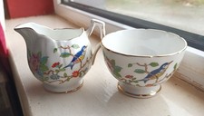 Aynsley Pembroke China Milk Jug & Sugar Bowl Gold Trim Floral Asian Inspired
