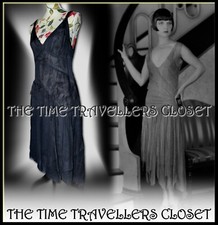 KATE MOSS TOPSHOP CHARCOAL GREY SHEER FLAPPER DRESS VTG ROARING 20s UK 10 38 6
