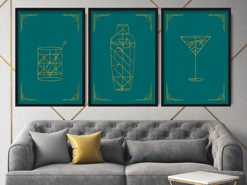 Art deco cocktail teal gold - art,