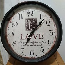 Love Quote Wall Clock Metal Hanging Round Glass Kitchen Home Cute Decor Gift
