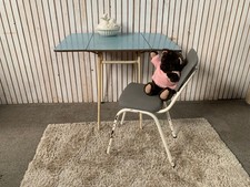 Vintage 40's Arvin Folding Table, Kitchen Dropleaf Folding Table in Blue +Chair