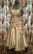 Handmade Ivory Lace & Satin Wedding Dress Tea Length Boned Removable Straps 12 