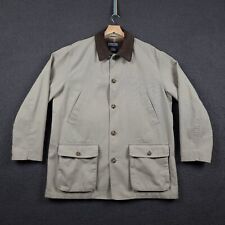 LANDS' END Jacket Mens Large Khaki Barn Coat Leather Collar Canvas Hunting Chore