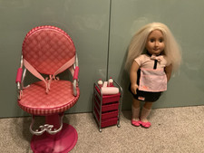 Our Generation Hair Salon Set, Hair Dressers Chair And 18 Inch Amya Doll