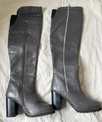Faith grey leather knee - leather, high