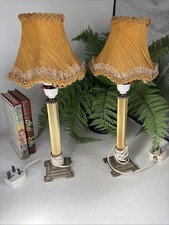 A Pair Of Vintage 1950’s Bedside Column Lamps With Gold Clip On Chiffon Shades