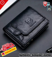 BULLCAPTAIN Men's RFID Real Genuine Leather Wallet Large ID Card Slots Zipper