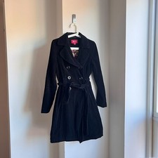 Vintage Monsoon Black Velvet Trench Coat 8 S Minimalist Whimsygoth Grunge