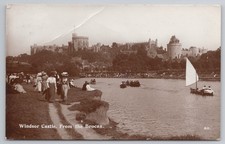 Windsor Castle from The Brocas RPPC Boats River Thames People Postcard 1919