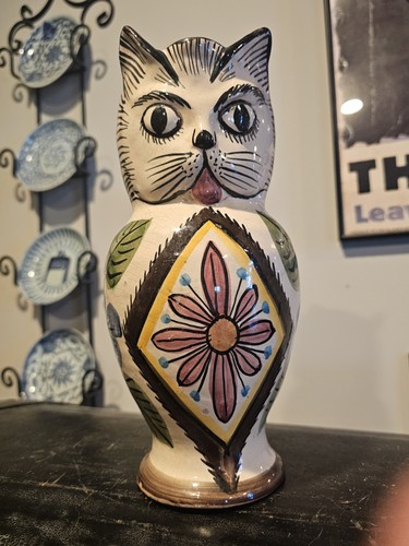 Antique faience cat pitcher - faience,
