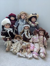 Bundle of Vintage Porcelain Dolls  lot, 5 Large + Medium And Miniature Dolls