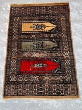 Beautiful Vintage Handmade Pure Wool Oriental Uzbek Bokhara Rug 93 X 63 Cm