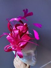 Pink Satin Fascinator With Feathers, Wedding, Races, Ascot