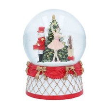 Gisela Graham Nutcracker Ballerina Musical Christmas Snow Globe Red and Gold